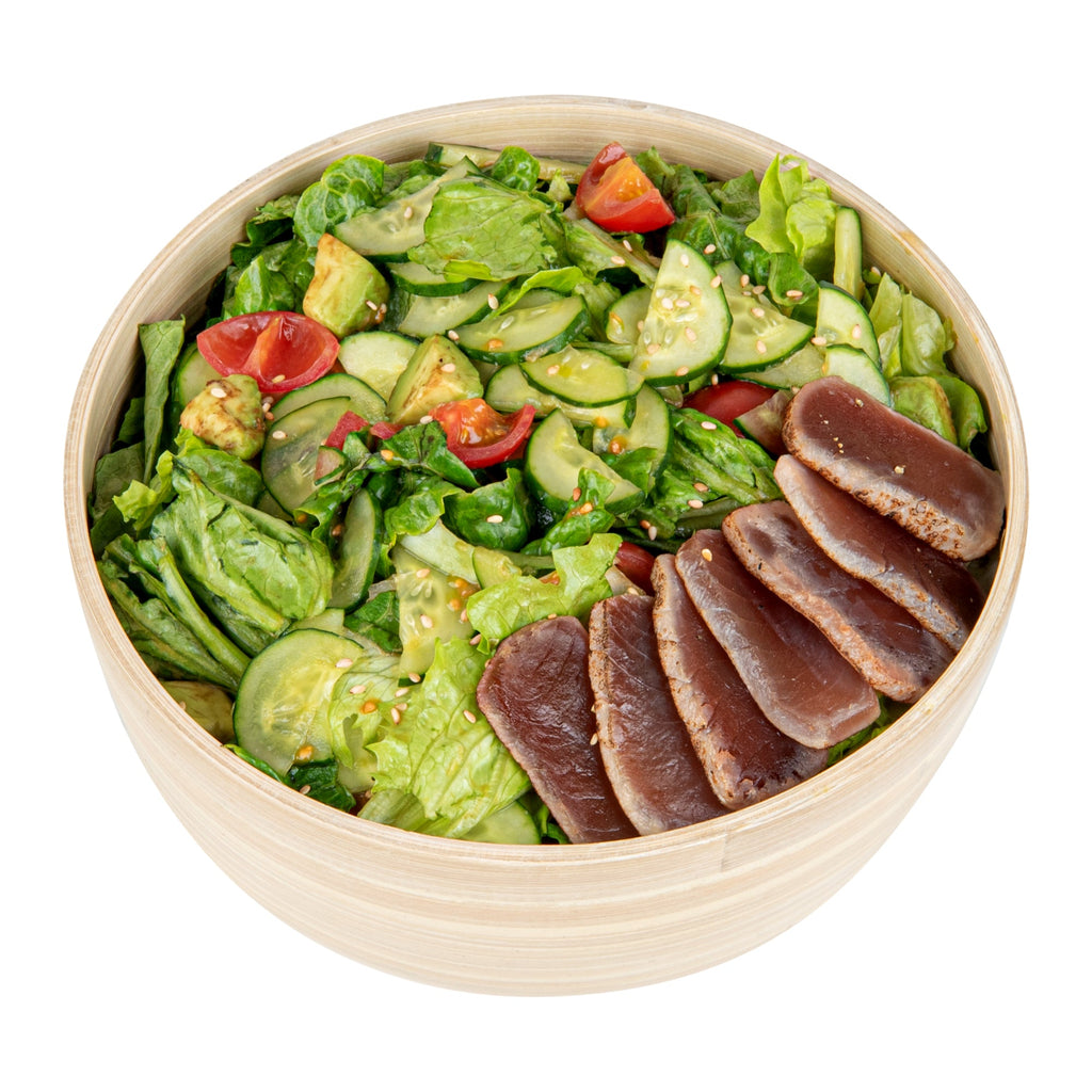 Bambuddha 15 oz Round Natural Spun Bamboo Small Salad Bowl - 7 3/4" x 7 3/4" x 4" - 1 count box