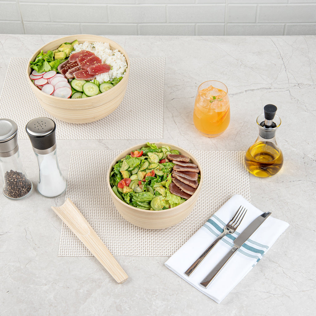 Bambuddha 15 oz Round Natural Spun Bamboo Small Salad Bowl - 7 3/4" x 7 3/4" x 4" - 1 count box