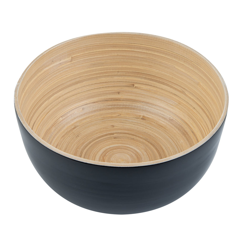 Bambuddha 25 oz Round Black Spun Bamboo Medium Salad Bowl - 9 1/2" x 9 1/2" x 4 3/4" - 1 count box