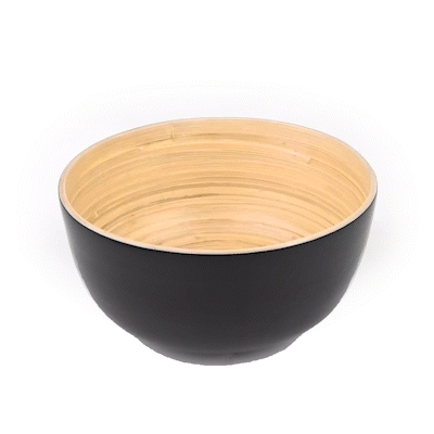 Bambuddha 25 oz Round Black Spun Bamboo Medium Salad Bowl - 9 1/2" x 9 1/2" x 4 3/4" - 1 count box