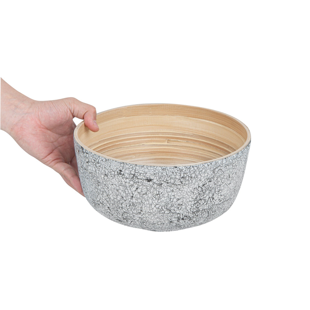 Bambuddha 25 oz Round Gray Spun Bamboo Medium Eggshell Salad Bowl - 9 1/2" x 9 1/2" x 4 3/4" - 1 count box
