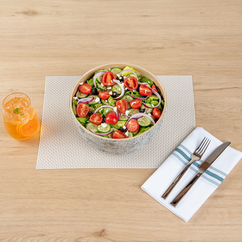 Bambuddha 25 oz Round Gray Spun Bamboo Medium Eggshell Salad Bowl - 9 1/2" x 9 1/2" x 4 3/4" - 1 count box