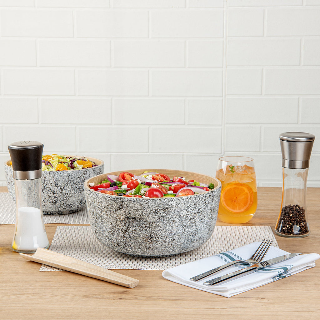 Bambuddha 25 oz Round Gray Spun Bamboo Medium Eggshell Salad Bowl - 9 1/2" x 9 1/2" x 4 3/4" - 1 count box