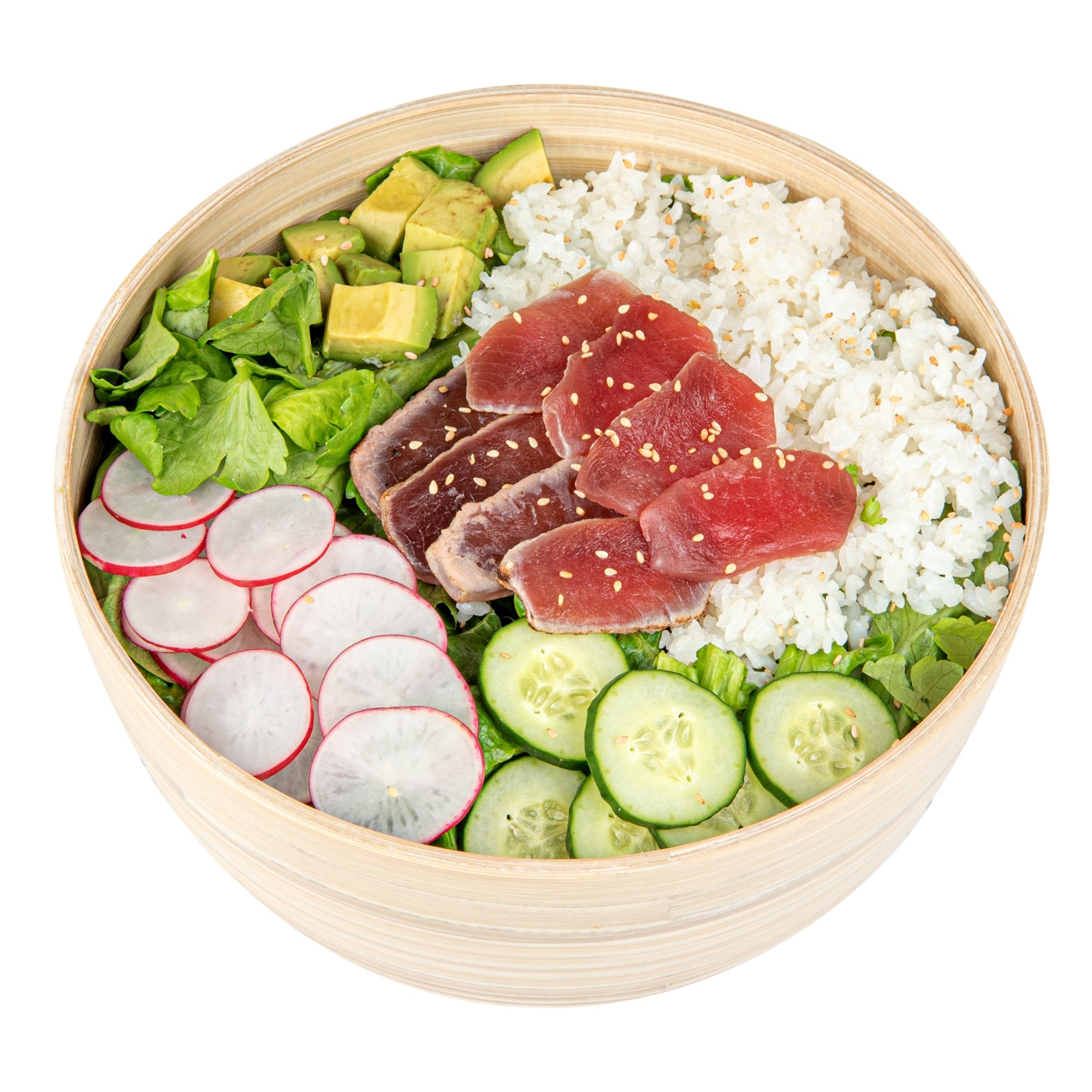 Bambuddha 25 oz Round Natural Spun Bamboo Medium Salad Bowl - 9 1/2" x 9 1/2" x 4 3/4" - 1 count box