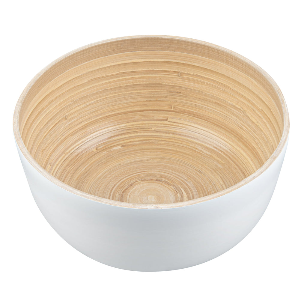 Bambuddha 25 oz Round White Spun Bamboo Medium Salad Bowl - 9 1/2" x 9 1/2" x 4 3/4" - 1 count box