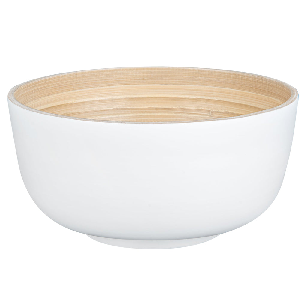 Bambuddha 25 oz Round White Spun Bamboo Medium Salad Bowl - 9 1/2" x 9 1/2" x 4 3/4" - 1 count box