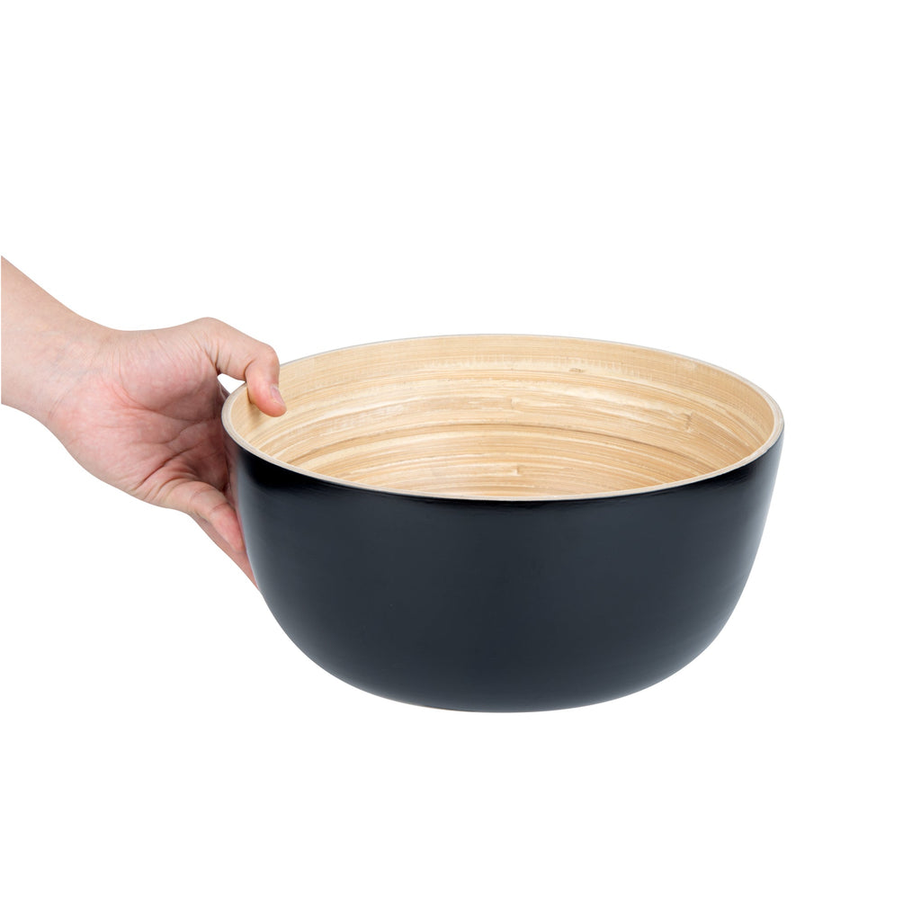Bambuddha 30 oz Round Black Spun Bamboo Large Salad Bowl - 11" x 11" x 5 1/2" - 1 count box