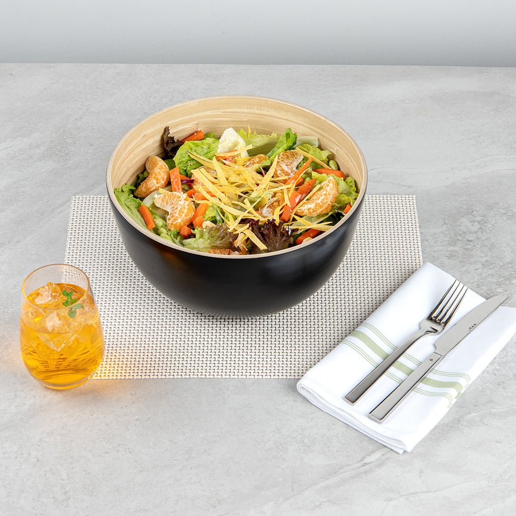 Bambuddha 30 oz Round Black Spun Bamboo Large Salad Bowl - 11" x 11" x 5 1/2" - 1 count box
