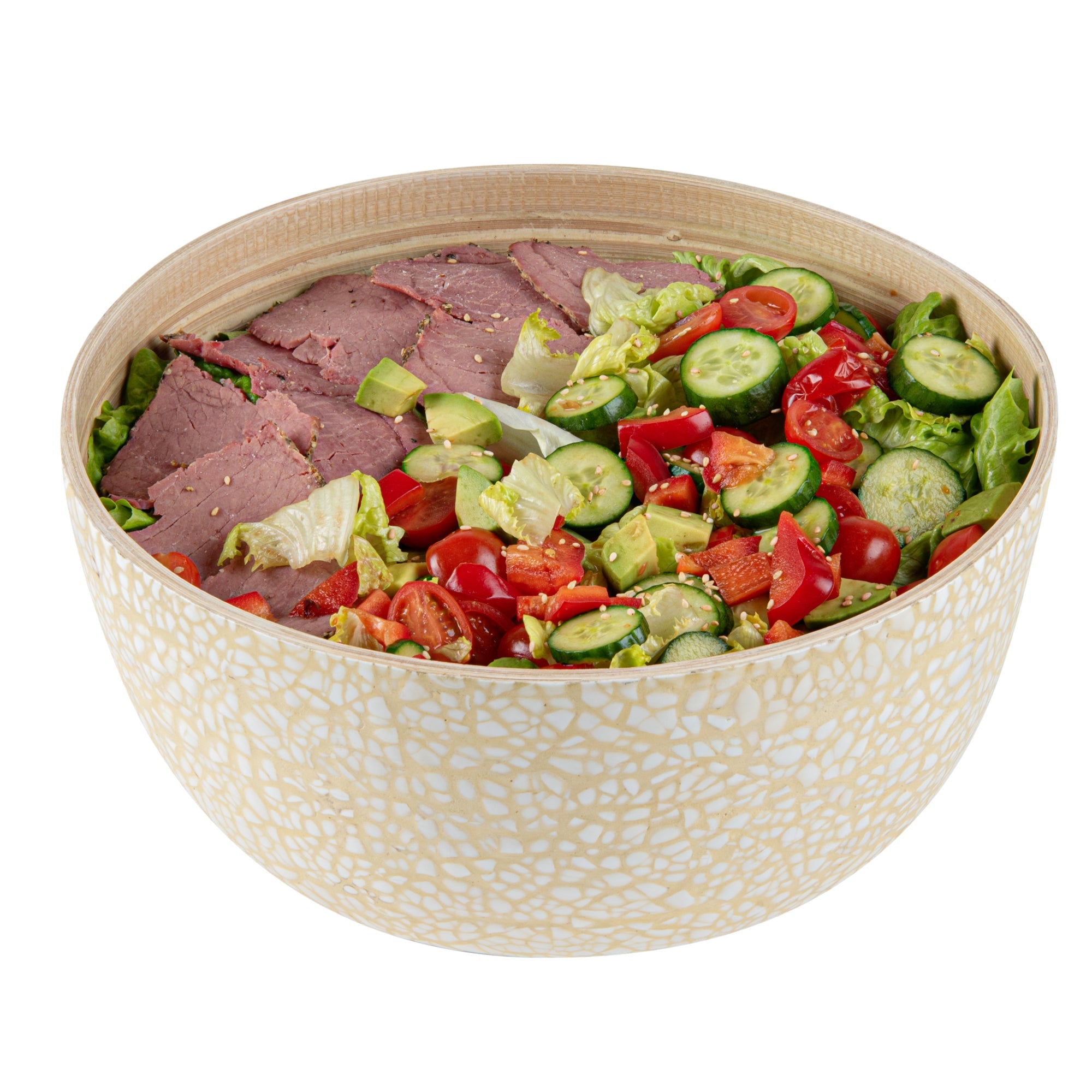 Bambuddha 30 oz Round Beige Spun Bamboo Large Eggshell Salad Bowl - 11" x 11" x 5 1/2" - 1 count box