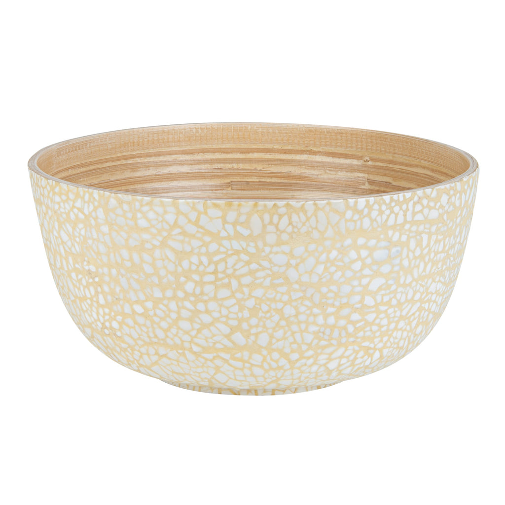 Bambuddha 30 oz Round Beige Spun Bamboo Large Eggshell Salad Bowl - 11" x 11" x 5 1/2" - 1 count box