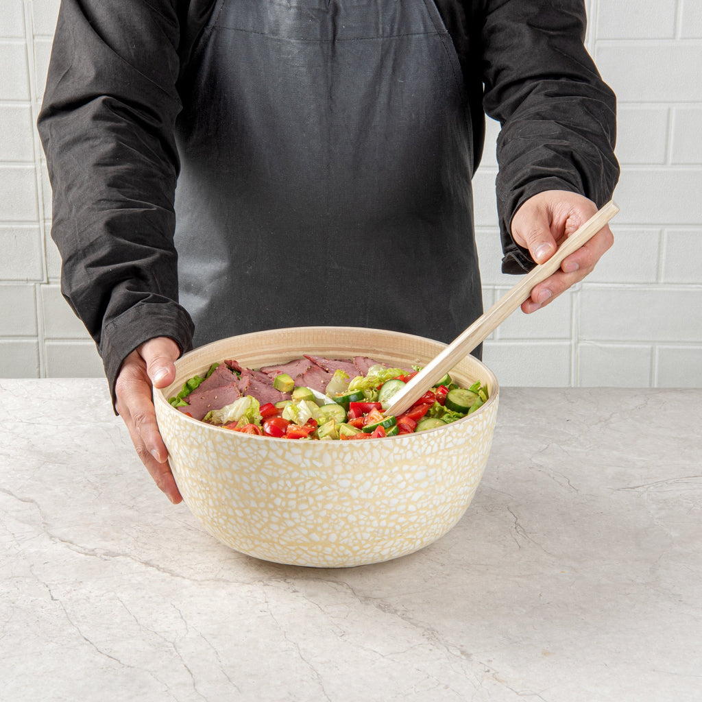 Bambuddha 30 oz Round Beige Spun Bamboo Large Eggshell Salad Bowl - 11" x 11" x 5 1/2" - 1 count box
