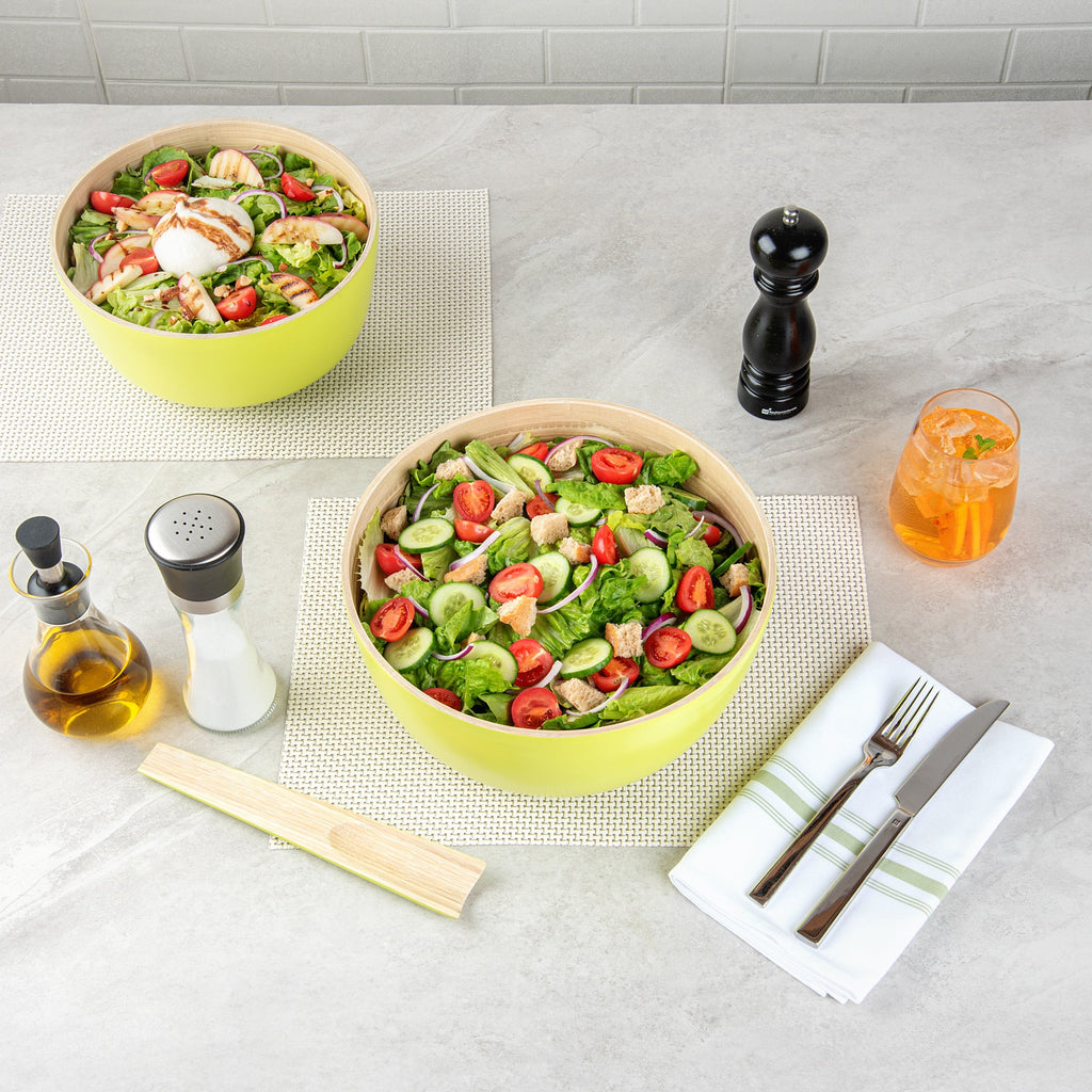 Bambuddha 30 oz Round Green Spun Bamboo Large Salad Bowl - 11" x 11" x 5 1/2" - 1 count box