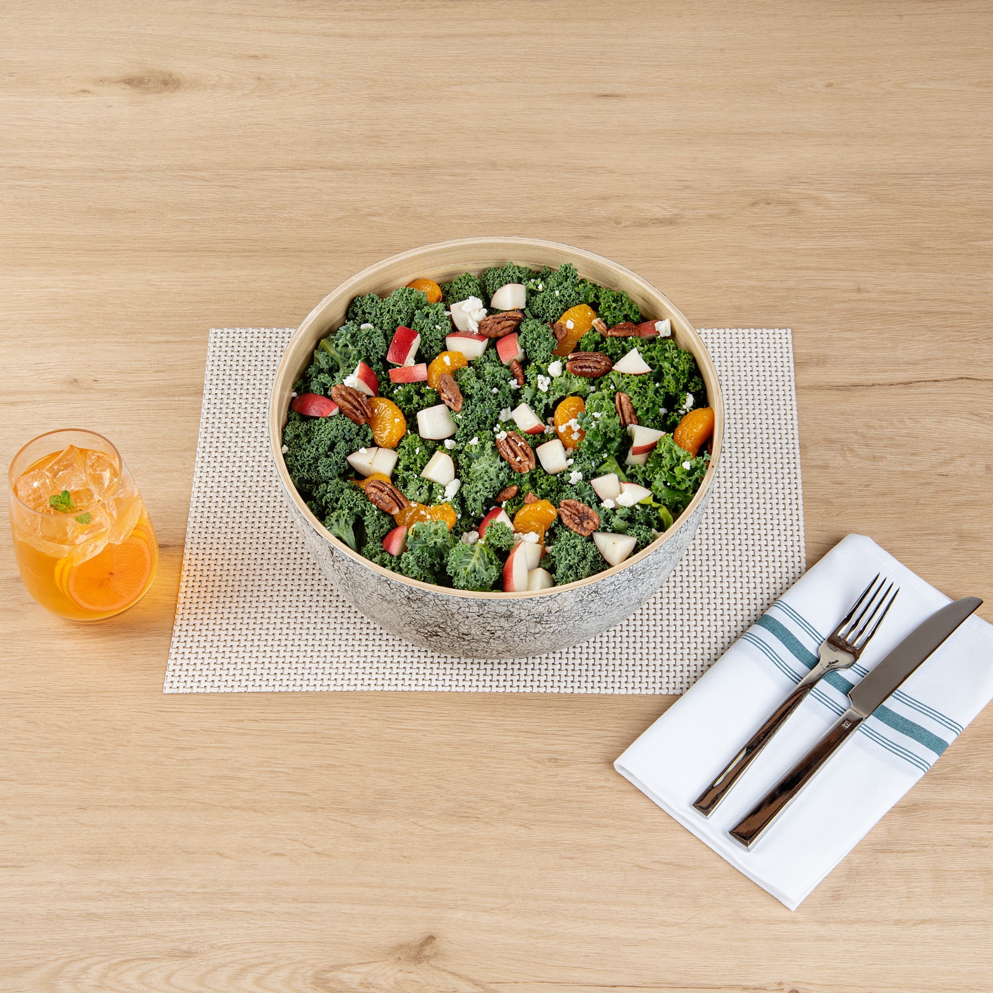 Bambuddha 30 oz Round Gray Spun Bamboo Large Eggshell Salad Bowl - 11" x 11" x 5 1/2" - 1 count box