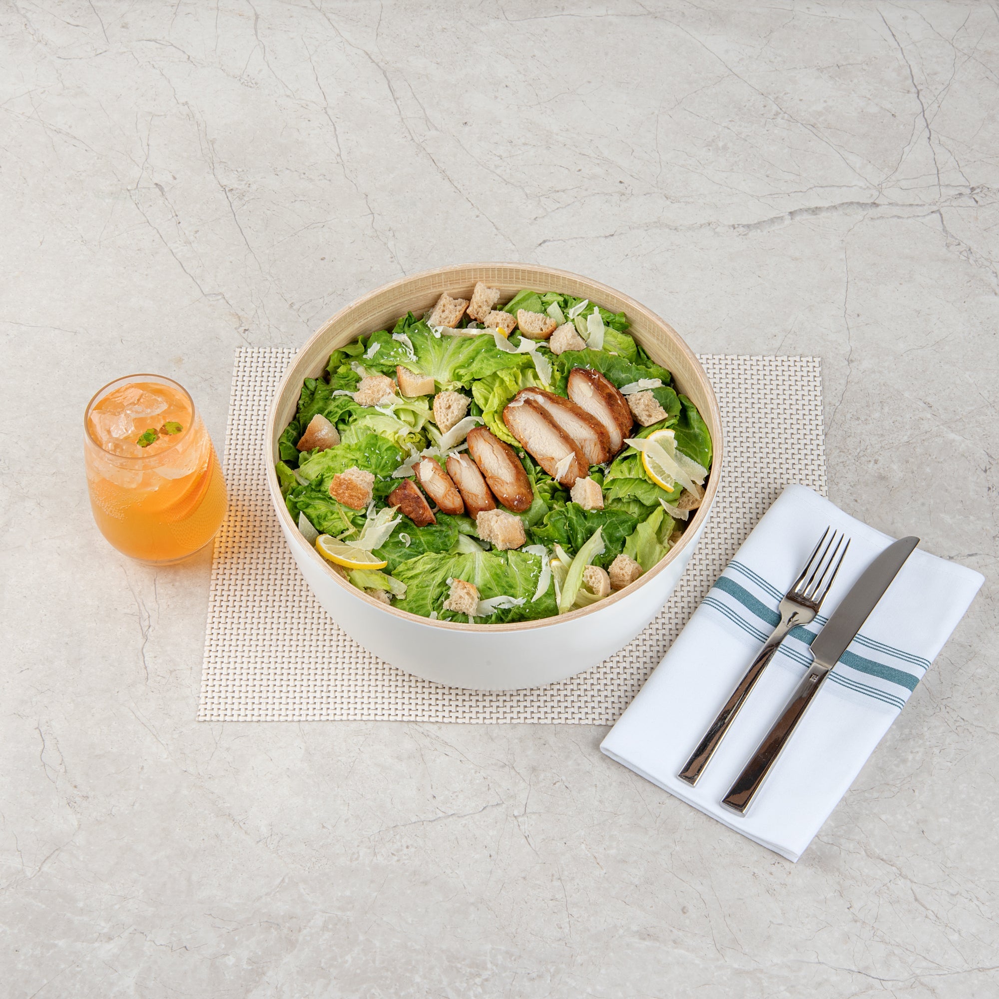 Bambuddha 30 oz Round White Spun Bamboo Large Salad Bowl - 11" x 11" x 5 1/2" - 1 count box