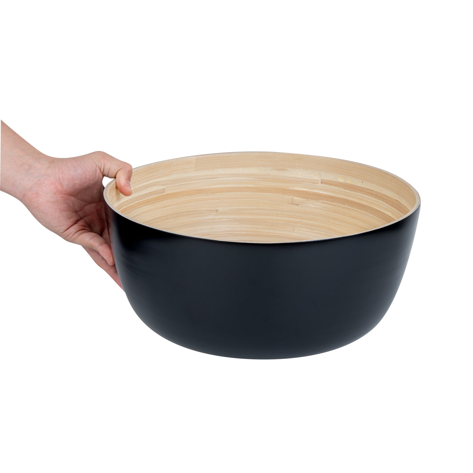 Bambuddha 51 oz Round Black Spun Bamboo Extra Large Salad Bowl - 13 1/2" x 13 1/2" x 6 1/4" - 1 count box