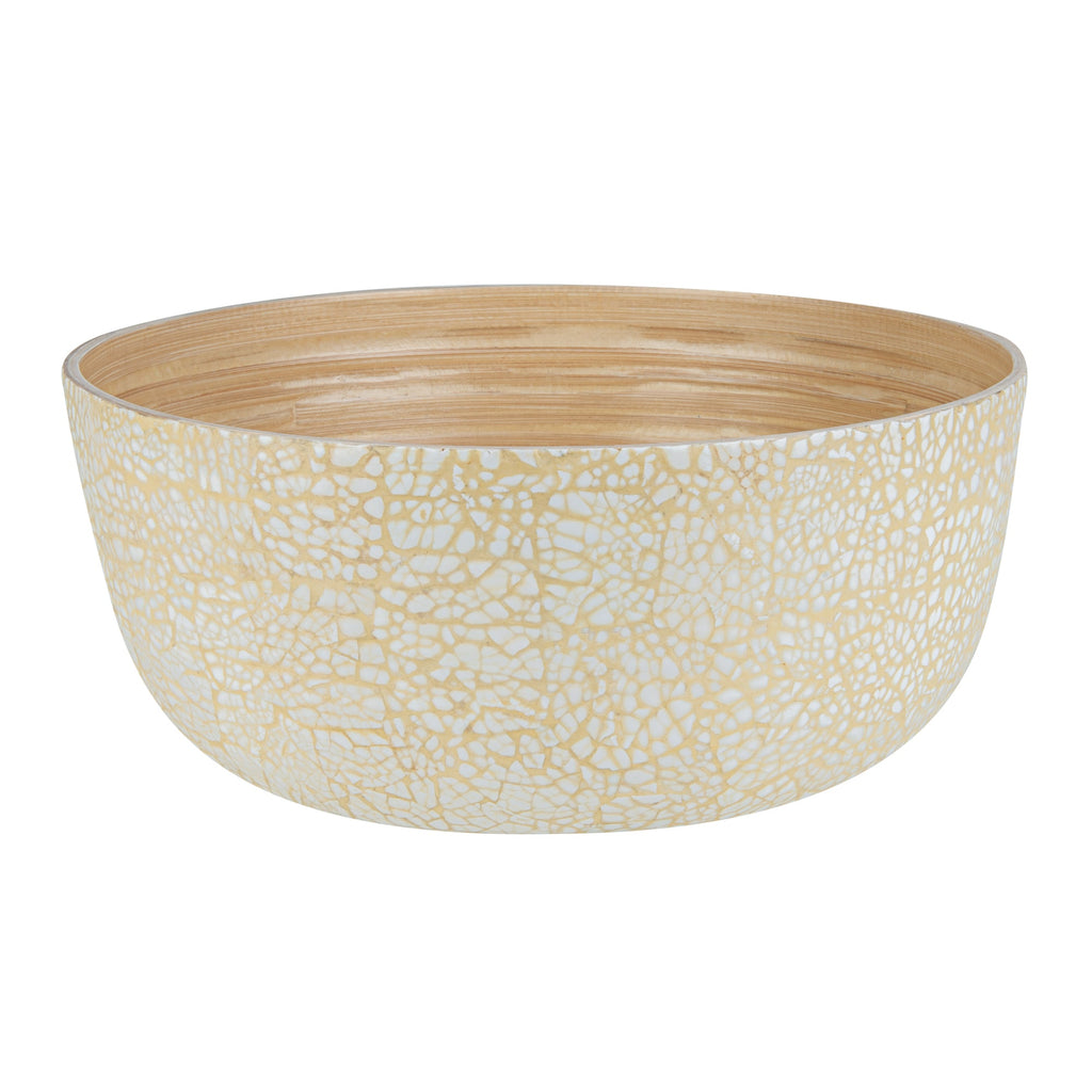 Bambuddha 51 oz Round Beige Spun Bamboo Extra Large Eggshell Salad Bowl - 13 1/2" x 13 1/2" x 6 1/4" - 1 count box