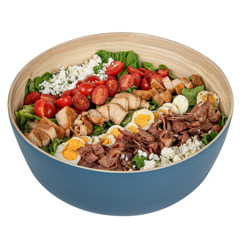 Bambuddha 51 oz Round Blue Spun Bamboo Extra Large Salad Bowl - 13 1/2" x 13 1/2" x 6 1/4" - 1 count box
