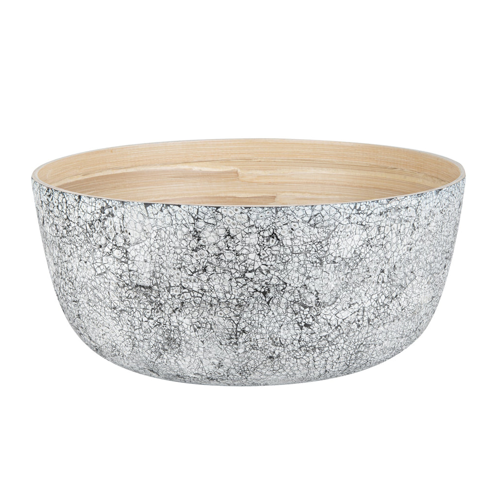 Bambuddha 51 oz Round Gray Spun Bamboo Extra Large Eggshell Salad Bowl - 13 1/2" x 13 1/2" x 6 1/4" - 1 count box