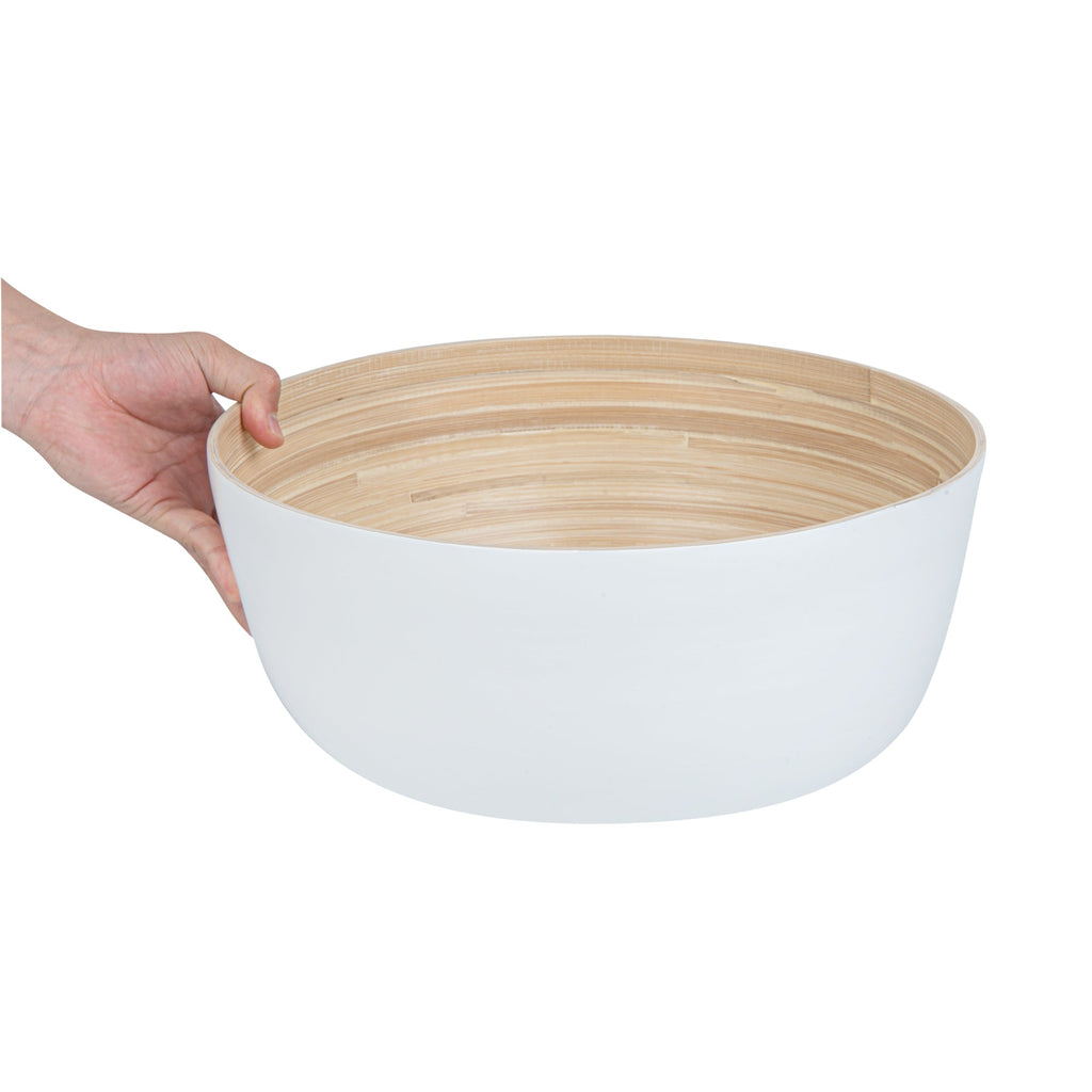 Bambuddha 51 oz Round White Spun Bamboo Extra Large Salad Bowl - 13 1/2" x 13 1/2" x 6 1/4" - 1 count box