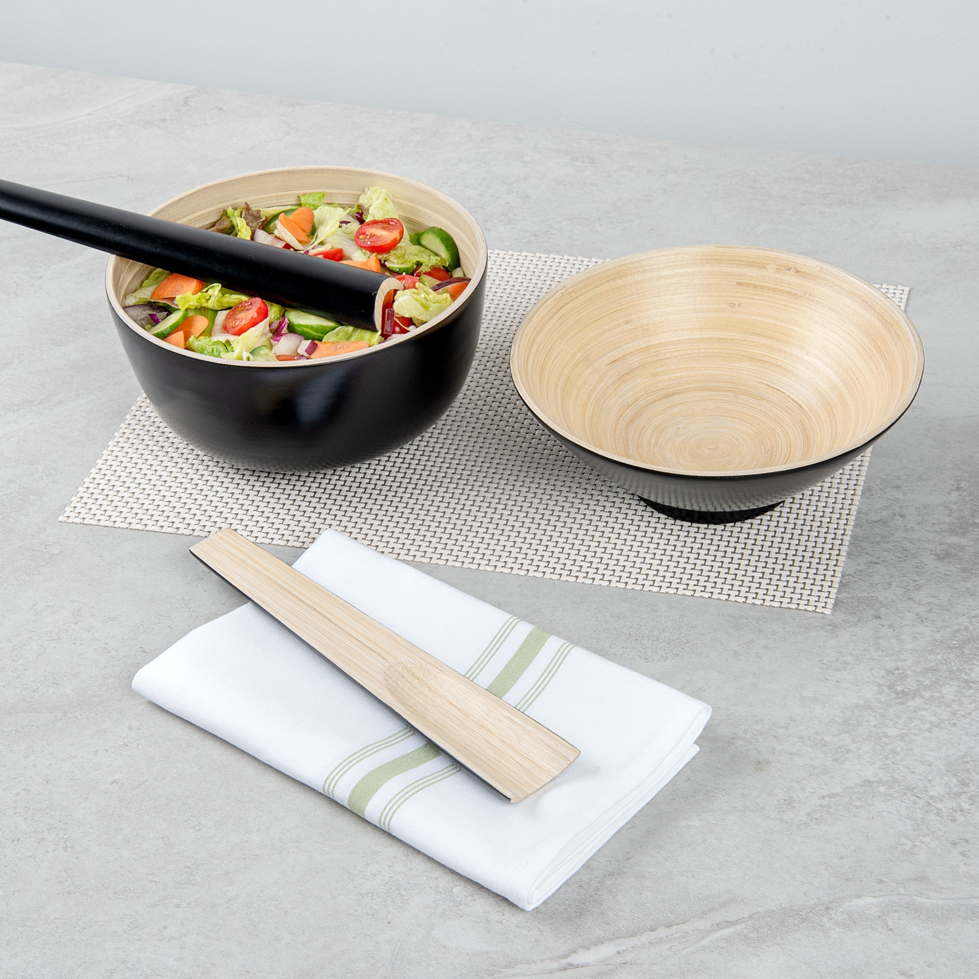 Bambuddha Black Spun Bamboo 2-Piece Salad Server Set - 9 3/4" - 1 count box