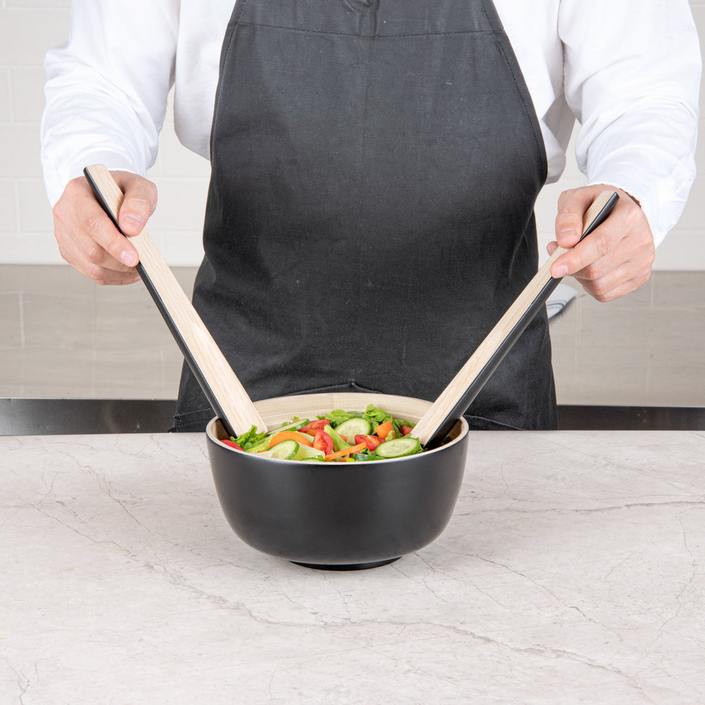 Bambuddha Black Spun Bamboo 2-Piece Salad Server Set - 9 3/4" - 1 count box