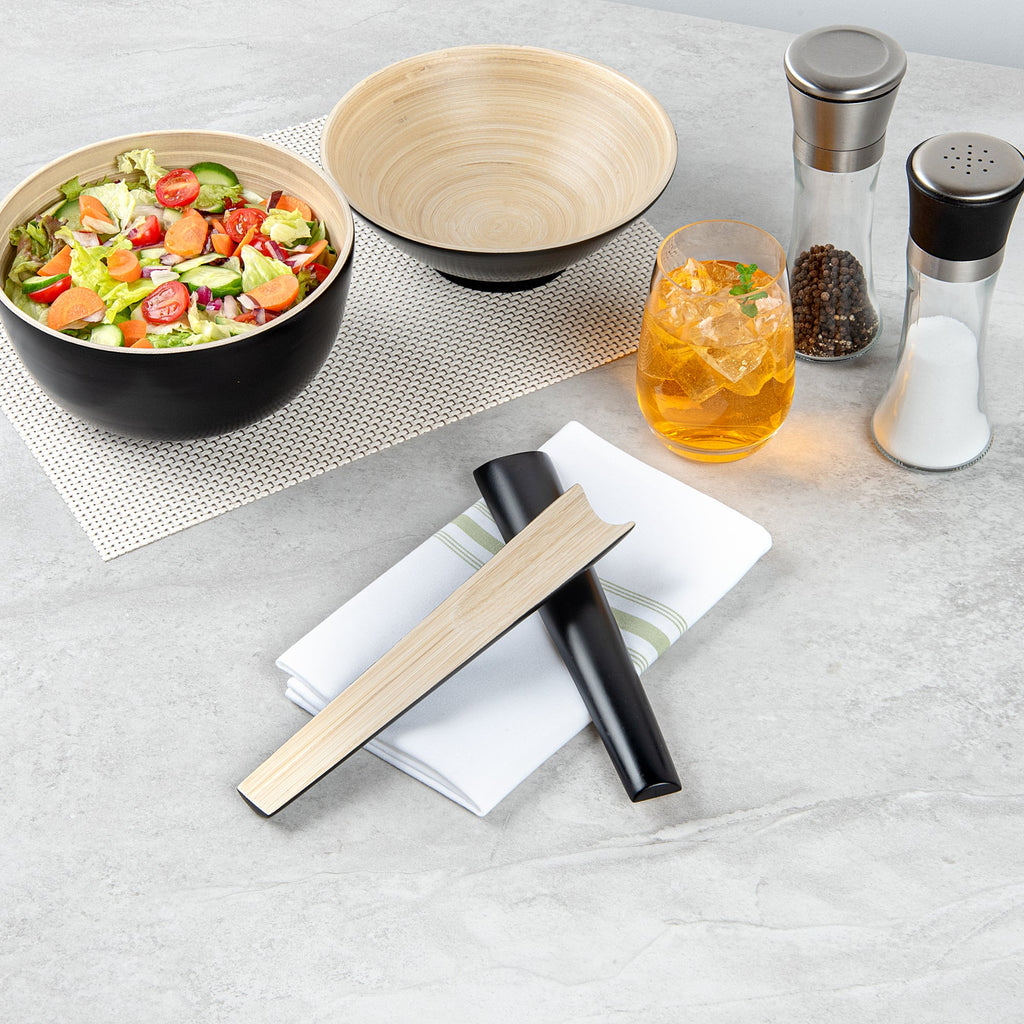 Bambuddha Black Spun Bamboo 2-Piece Salad Server Set - 9 3/4" - 10 count box
