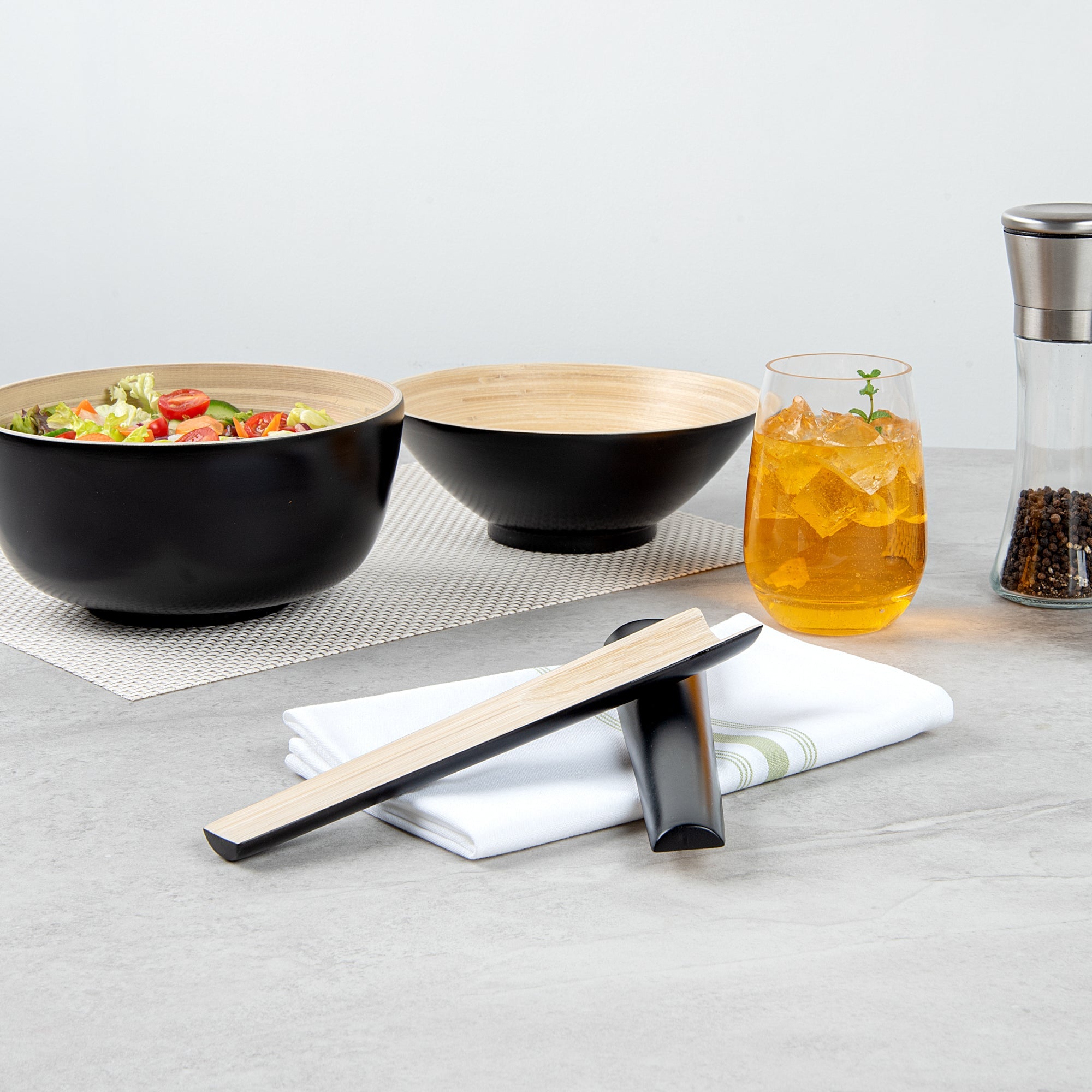 Bambuddha Black Spun Bamboo 2-Piece Salad Server Set - 9 3/4" - 10 count box