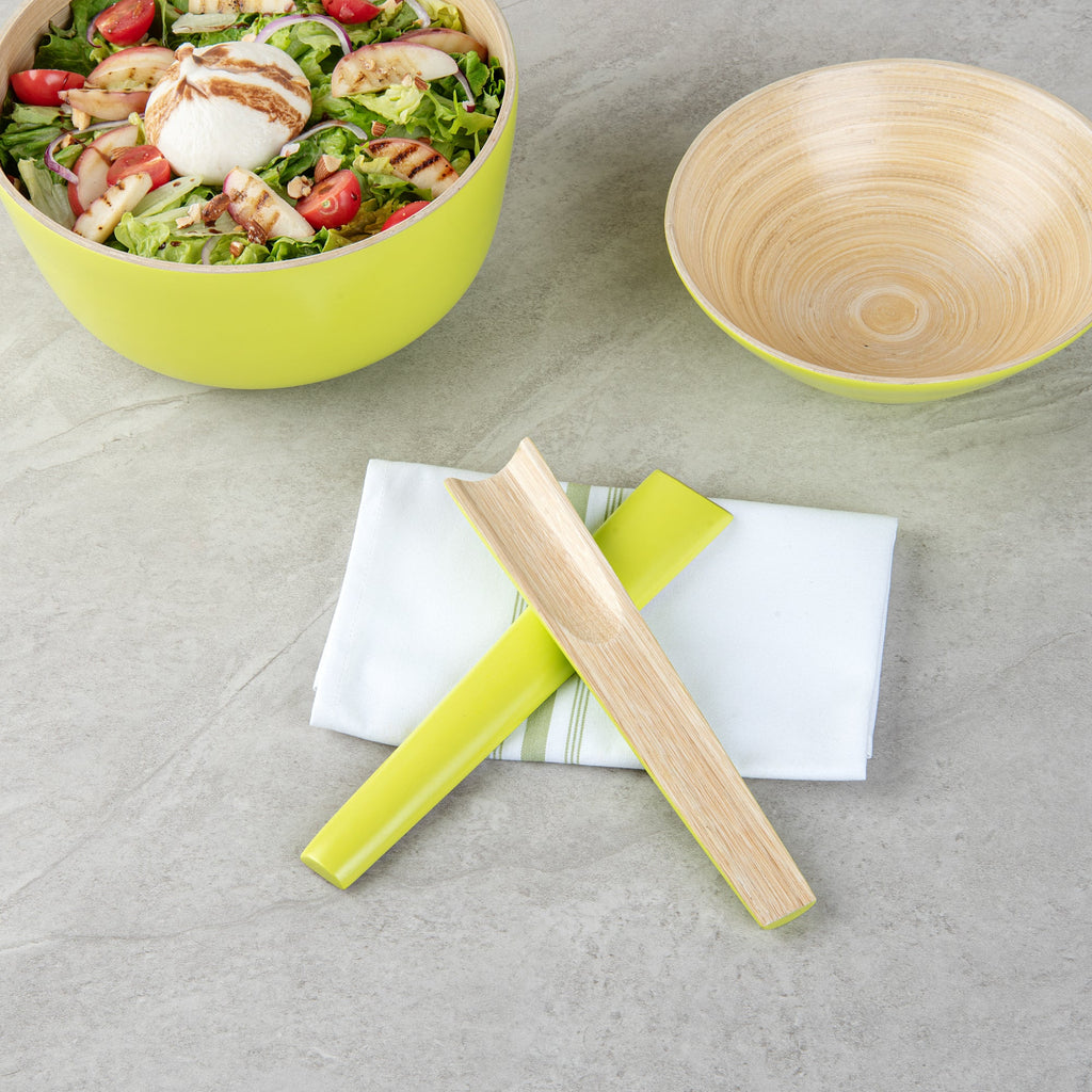 Bambuddha Green Spun Bamboo 2-Piece Salad Server Set - 9 3/4" - 10 count box