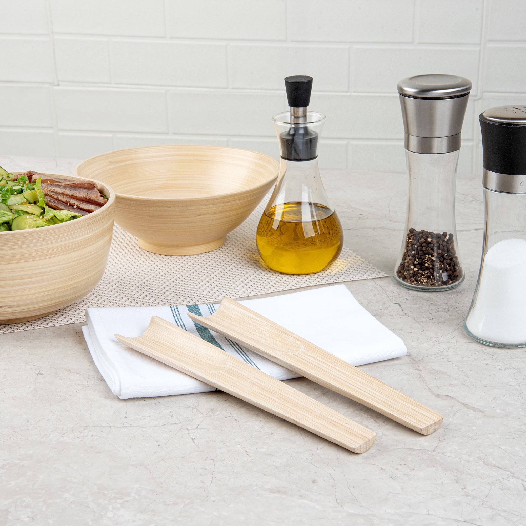 Bambuddha Natural Spun Bamboo 2-Piece Salad Server Set - 9 3/4" - 1 count box