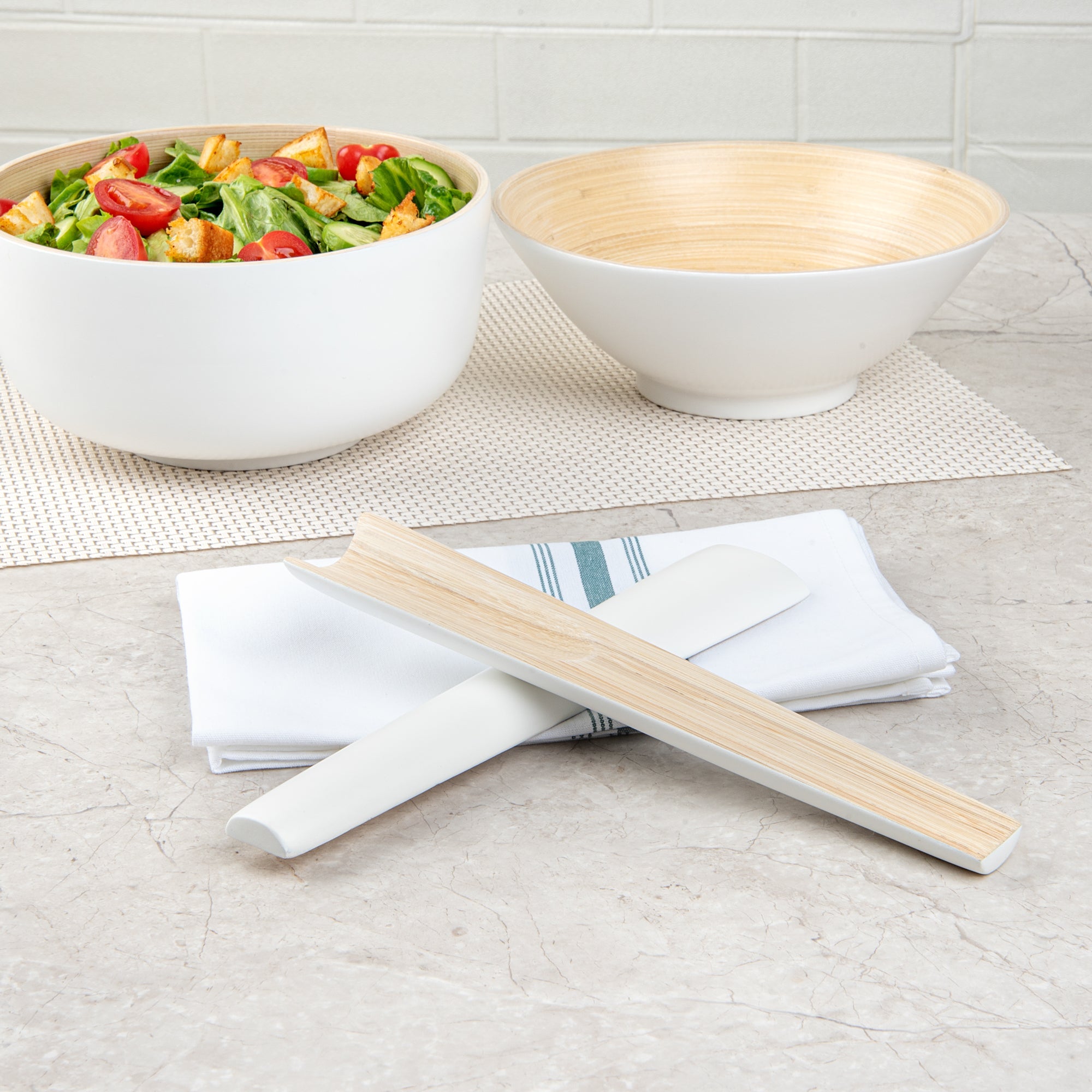 Bambuddha White Spun Bamboo 2-Piece Salad Server Set - 9 3/4" - 1 count box