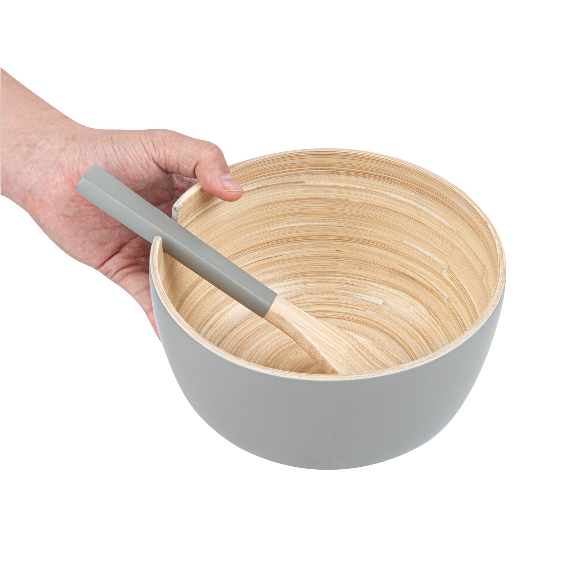 Bambuddha 25 oz Round Gray Spun Bamboo Serving Bowl - with Serving Spoon - 7 3/4" x 7 3/4" x 4" - 1 count box