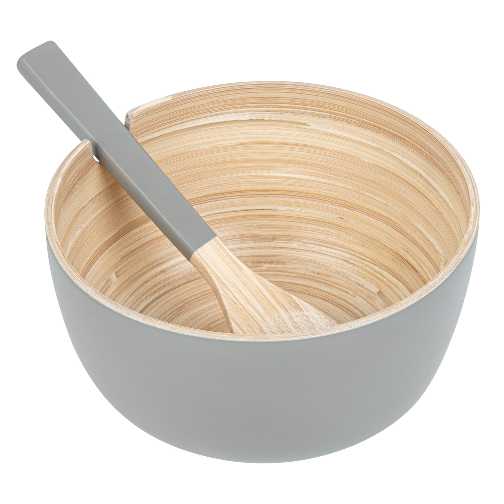 Bambuddha 25 oz Round Gray Spun Bamboo Serving Bowl - with Serving Spoon - 7 3/4" x 7 3/4" x 4" - 1 count box