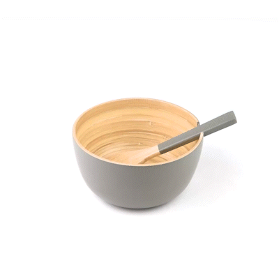 Bambuddha 25 oz Round Gray Spun Bamboo Serving Bowl - with Serving Spoon - 7 3/4" x 7 3/4" x 4" - 10 count box