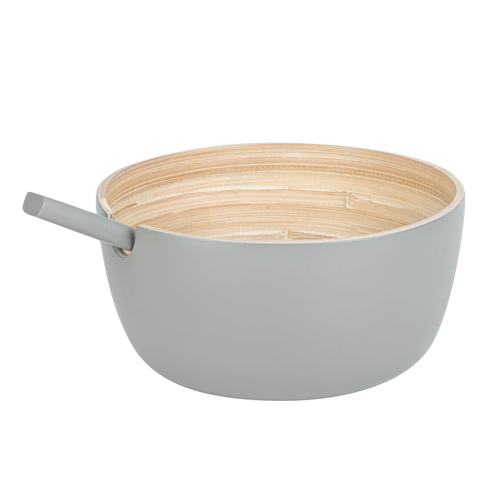 Bambuddha 25 oz Round Gray Spun Bamboo Serving Bowl - with Serving Spoon - 7 3/4" x 7 3/4" x 4" - 10 count box