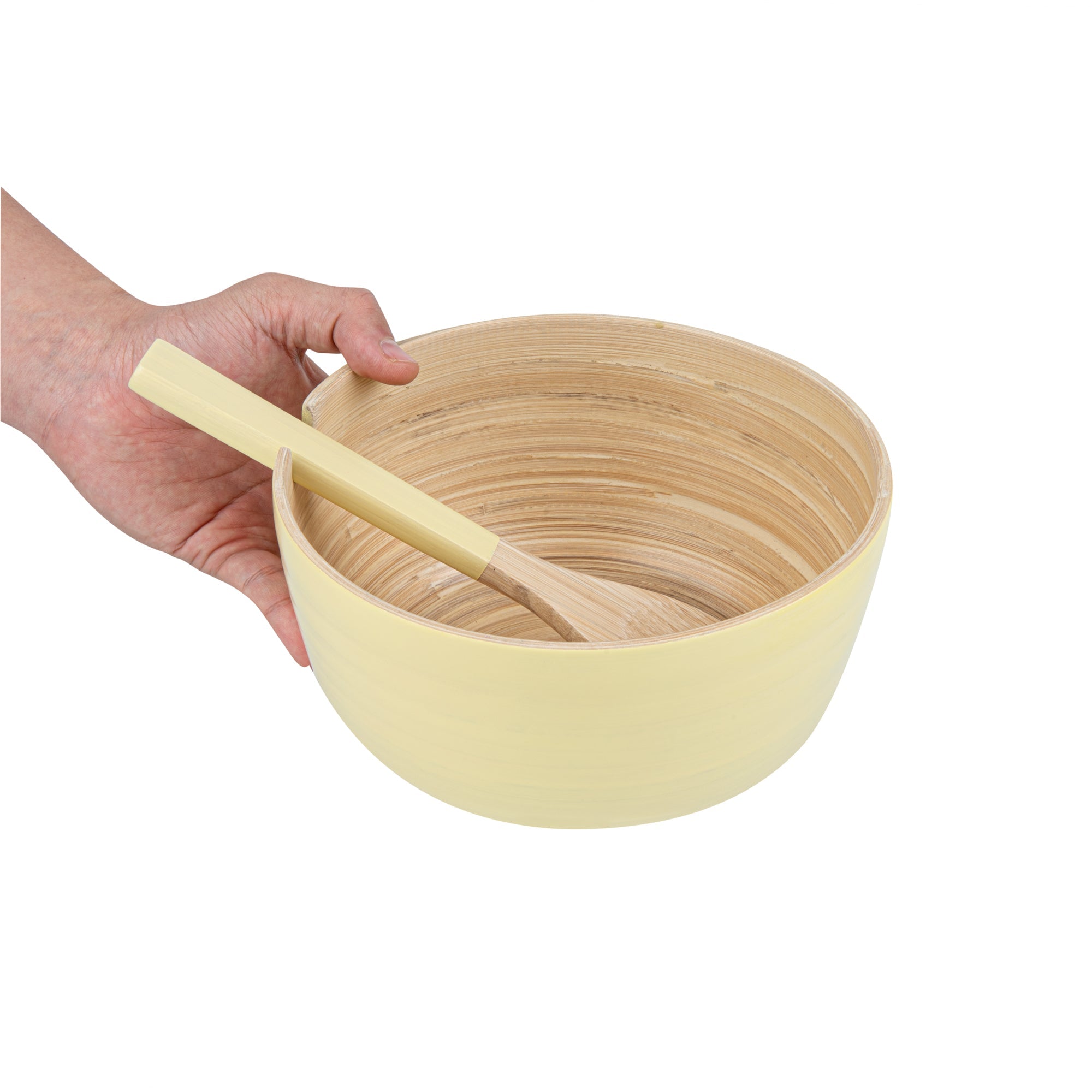 Bambuddha 25 oz Round Cream Spun Bamboo Serving Bowl - with Serving Spoon - 7 3/4" x 7 3/4" x 4" - 1 count box