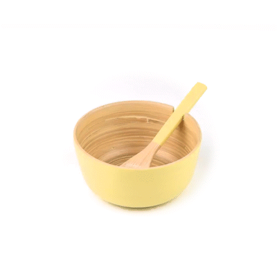 Bambuddha 25 oz Round Cream Spun Bamboo Serving Bowl - with Serving Spoon - 7 3/4" x 7 3/4" x 4" - 1 count box