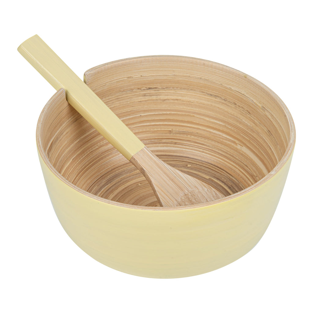 Bambuddha 25 oz Round Cream Spun Bamboo Serving Bowl - with Serving Spoon - 7 3/4" x 7 3/4" x 4" - 1 count box