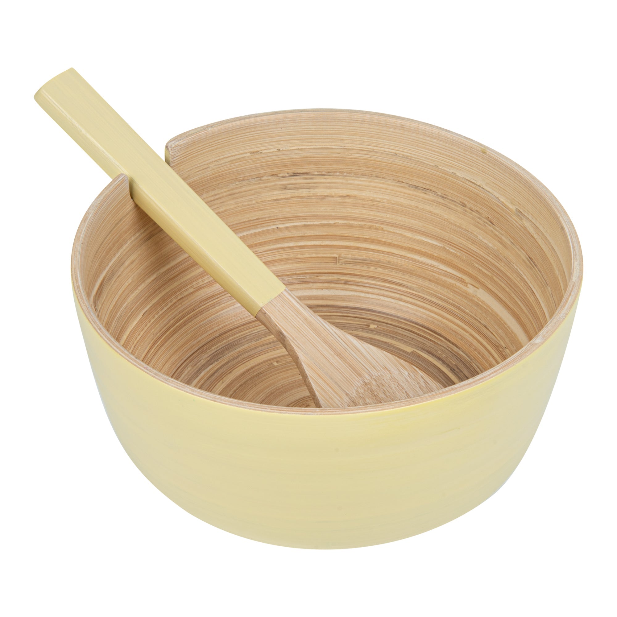 Bambuddha 25 oz Round Cream Spun Bamboo Serving Bowl - with Serving Spoon - 7 3/4" x 7 3/4" x 4" - 1 count box