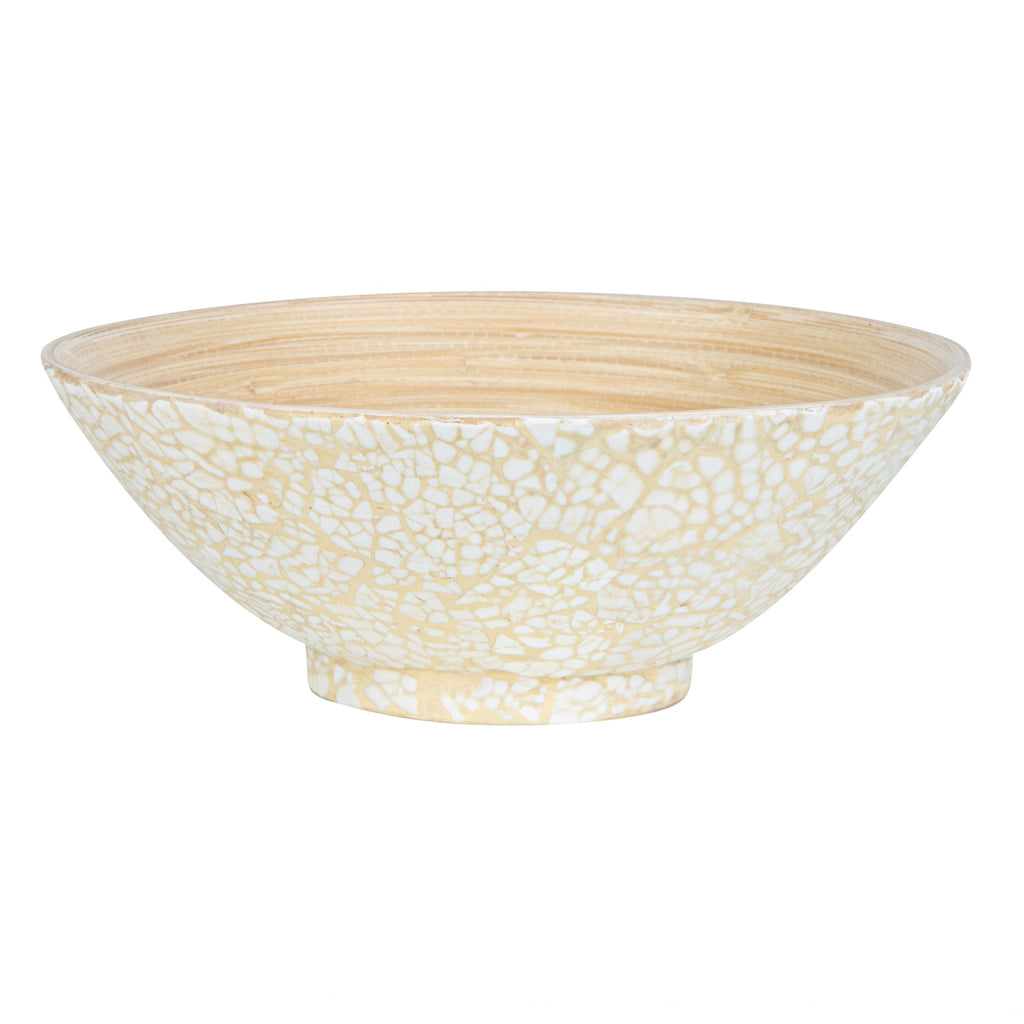 Bambuddha 29 oz Round Beige Spun Bamboo Eggshell Serving Bowl - 8 1/4" x 8 1/4" x 3 1/4" - 1 count box