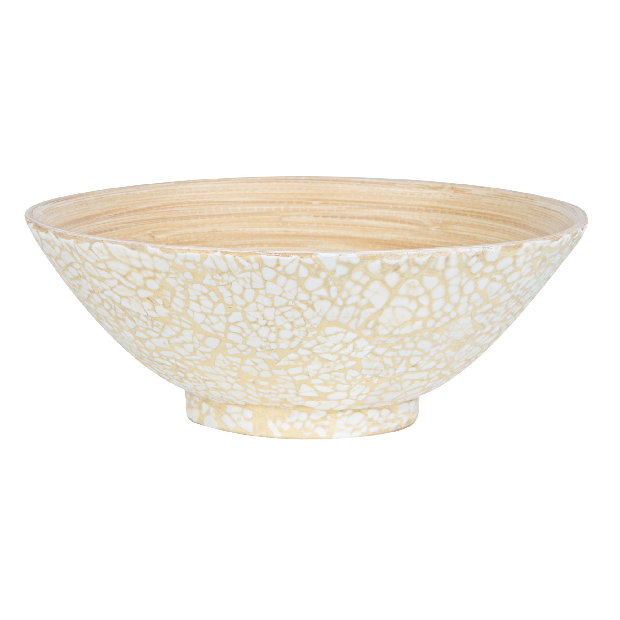 Bambuddha 29 oz Round Beige Spun Bamboo Eggshell Serving Bowl - 8 1/4" x 8 1/4" x 3 1/4" - 1 count box