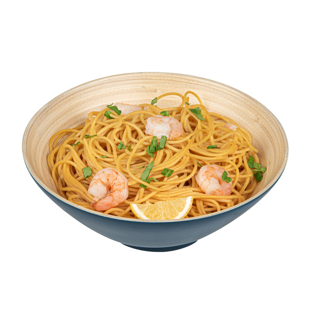 Bambuddha 29 oz Round Blue Spun Bamboo Serving Bowl - 8 1/4" x 8 1/4" x 3 1/4" - 1 count box