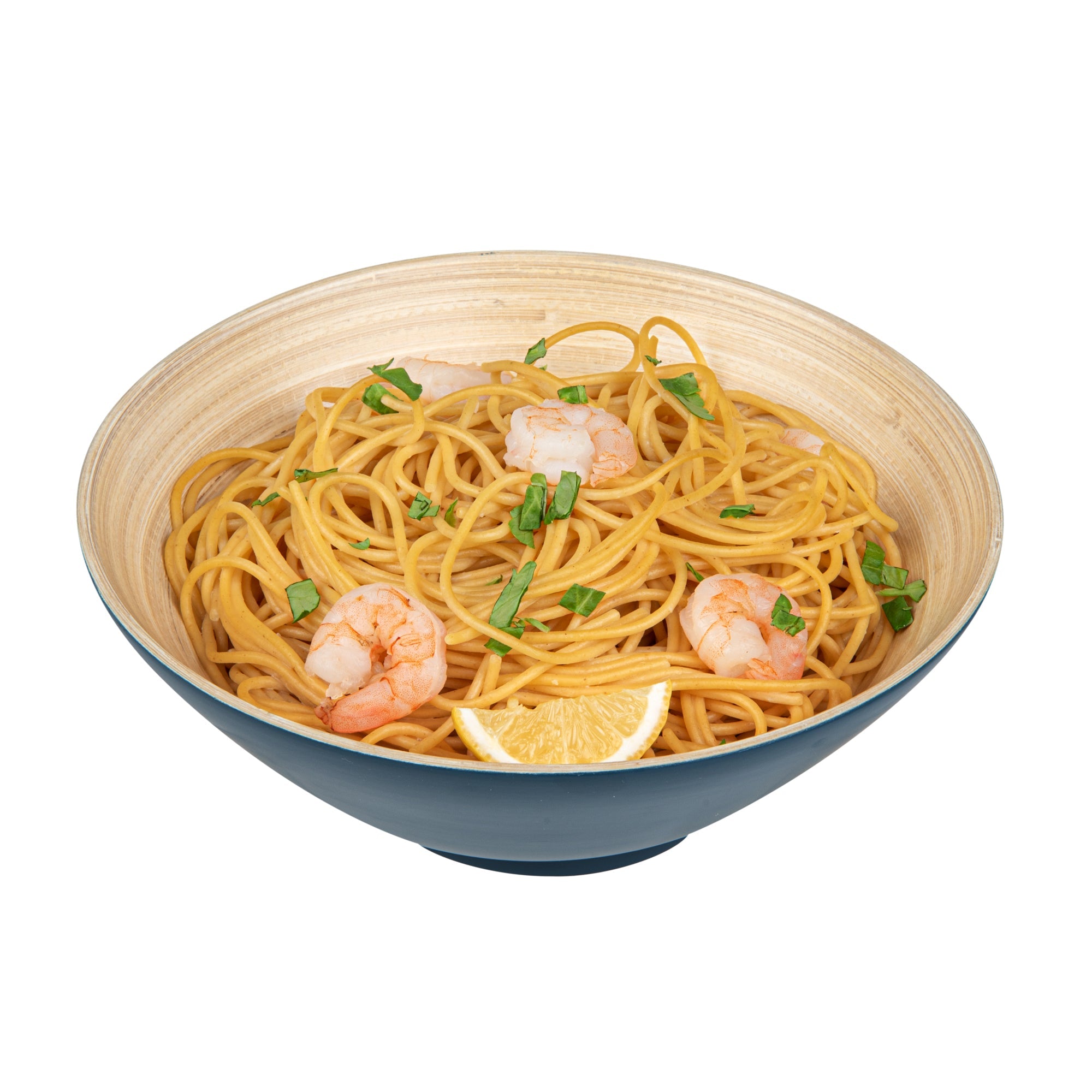 Bambuddha 29 oz Round Blue Spun Bamboo Serving Bowl - 8 1/4" x 8 1/4" x 3 1/4" - 1 count box