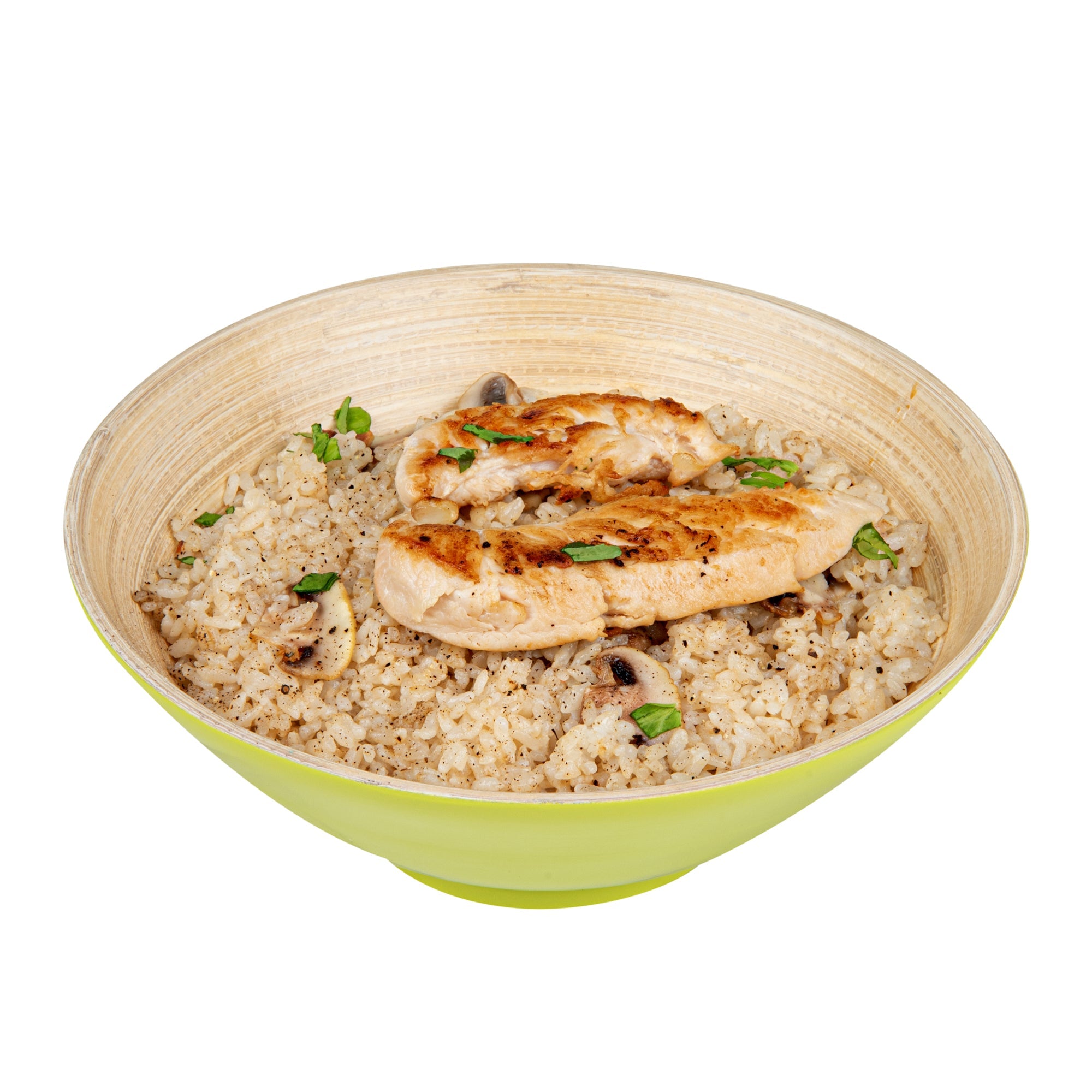 Bambuddha 29 oz Round Green Spun Bamboo Serving Bowl - 8 1/4" x 8 1/4" x 3 1/4" - 1 count box