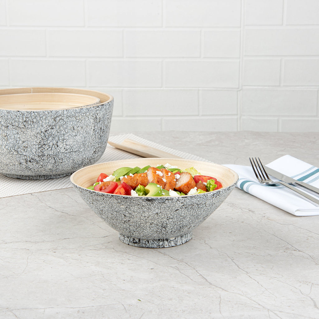 Bambuddha 29 oz Round Gray Spun Bamboo Eggshell Serving Bowl - 8 1/4" x 8 1/4" x 3 1/4" - 1 count box