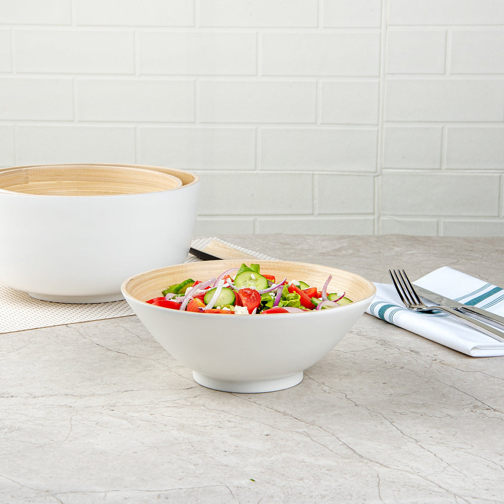 Bambuddha 29 oz Round White Spun Bamboo Serving Bowl - 8 1/4" x 8 1/4" x 3 1/4" - 1 count box