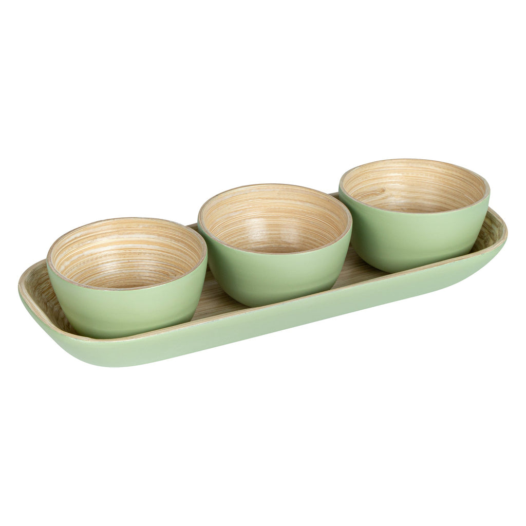 Bambuddha Green Bamboo Bowl Set - 3 Bowls, Bamboo Tray - 11 3/4" x 4 1/4" x 1 3/4" - 1 count box