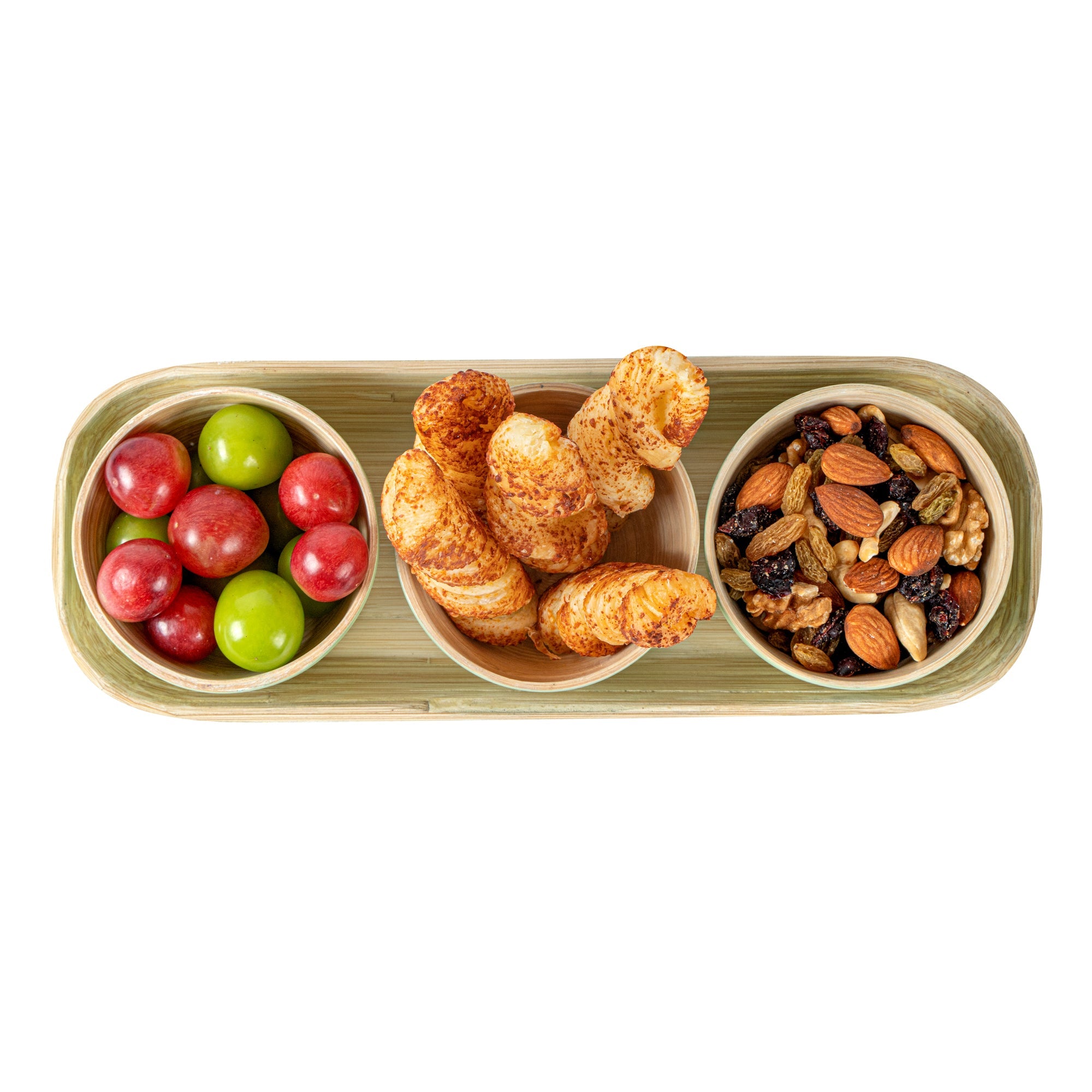 Bambuddha Green Bamboo Bowl Set - 3 Bowls, Bamboo Tray - 11 3/4" x 4 1/4" x 1 3/4" - 1 count box
