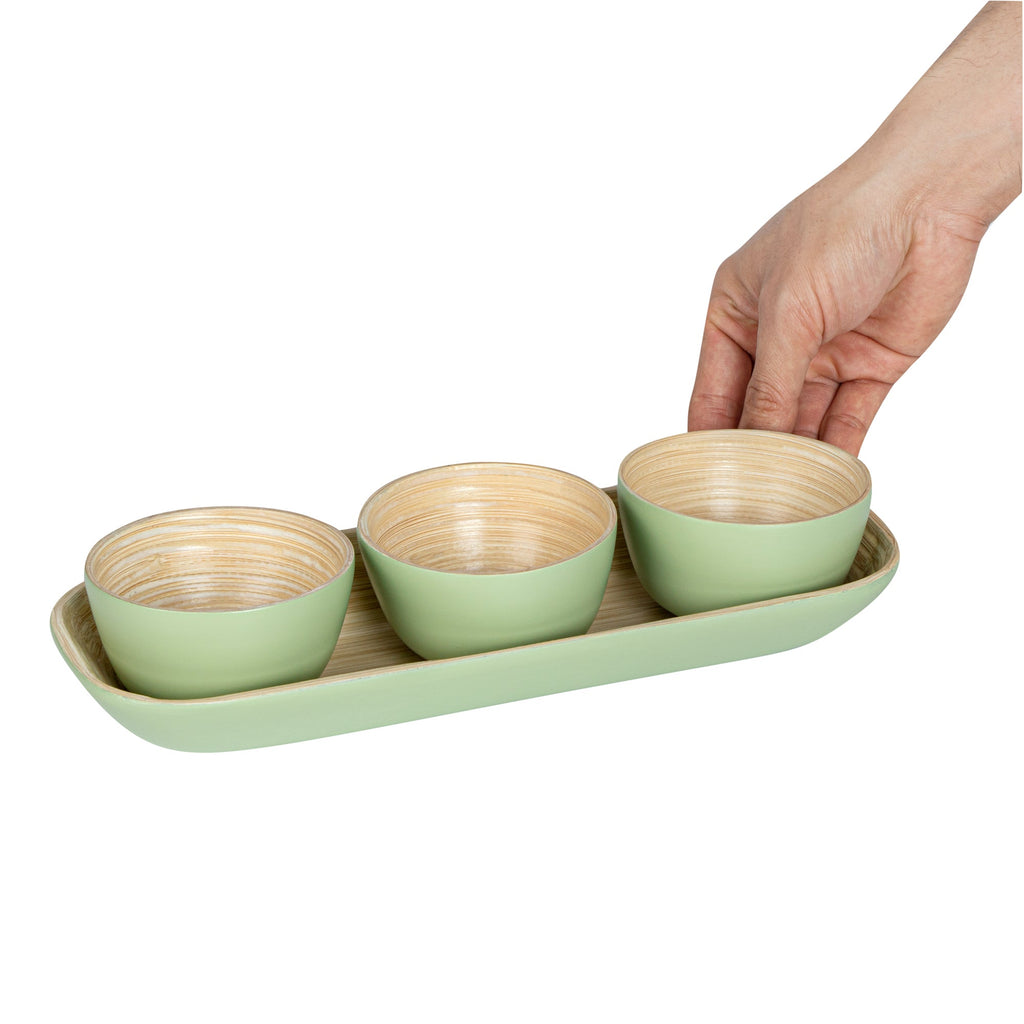 Bambuddha Green Bamboo Bowl Set - 3 Bowls, Bamboo Tray - 11 3/4" x 4 1/4" x 1 3/4" - 1 count box