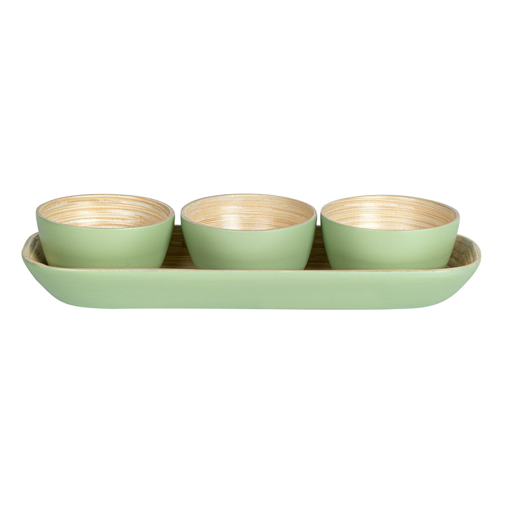 Bambuddha Green Bamboo Bowl Set - 3 Bowls, Bamboo Tray - 11 3/4" x 4 1/4" x 1 3/4" - 1 count box