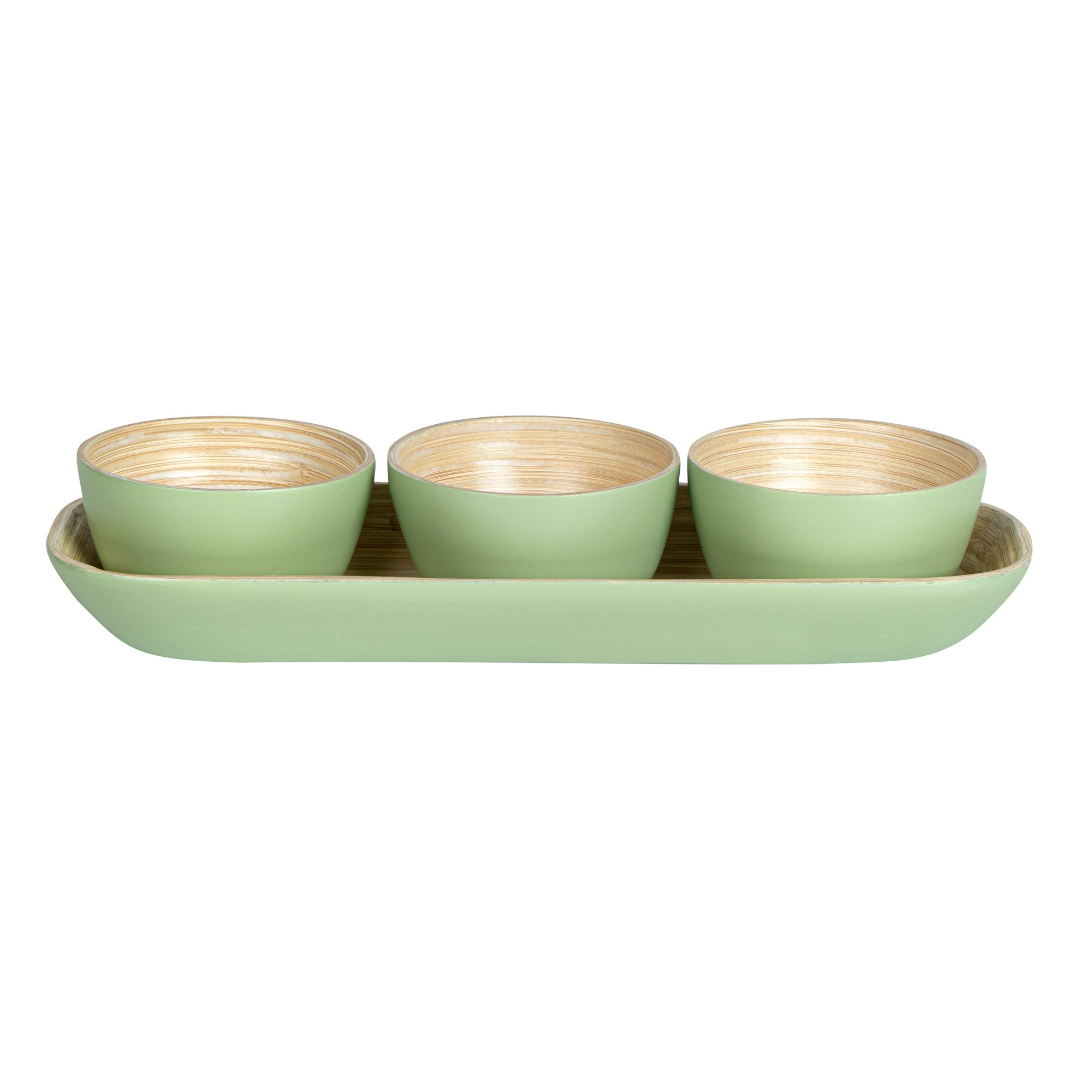 Bambuddha Green Bamboo Bowl Set - 3 Bowls, Bamboo Tray - 11 3/4" x 4 1/4" x 1 3/4" - 1 count box